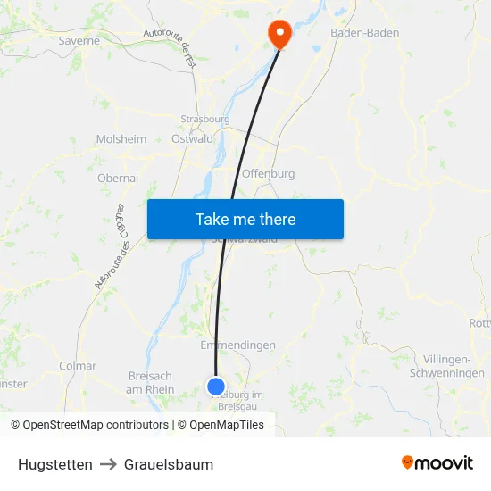 Hugstetten to Grauelsbaum map