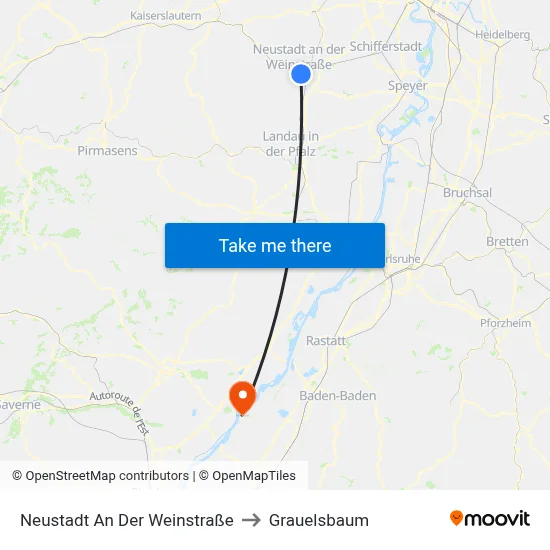 Neustadt An Der Weinstraße to Grauelsbaum map