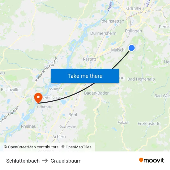 Schluttenbach to Grauelsbaum map