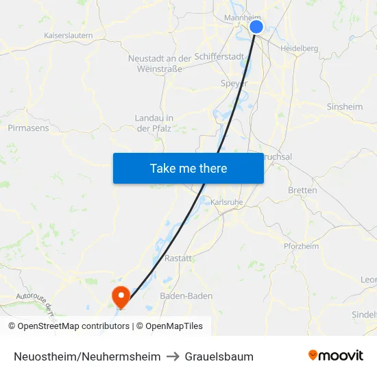 Neuostheim/Neuhermsheim to Grauelsbaum map