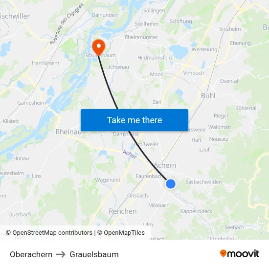Oberachern to Grauelsbaum map