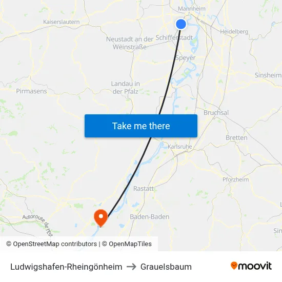 Ludwigshafen-Rheingönheim to Grauelsbaum map