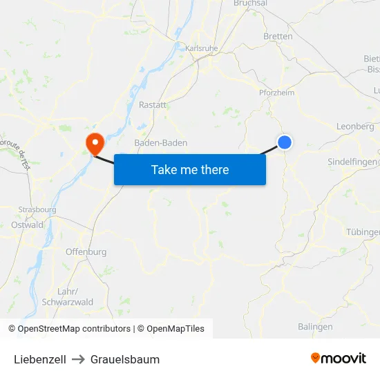 Liebenzell to Grauelsbaum map