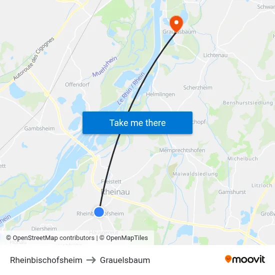 Rheinbischofsheim to Grauelsbaum map