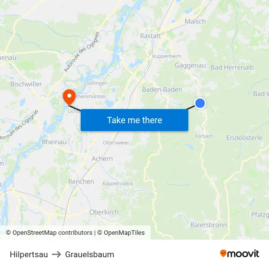 Hilpertsau to Grauelsbaum map