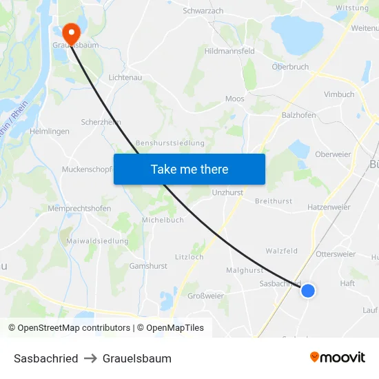 Sasbachried to Grauelsbaum map