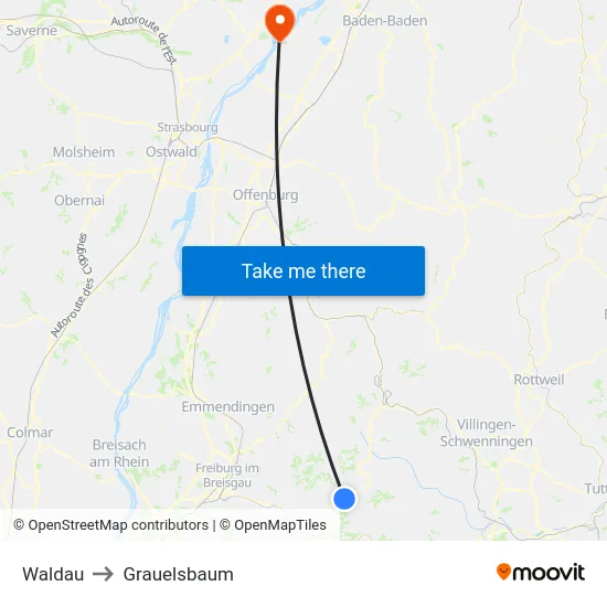 Waldau to Grauelsbaum map