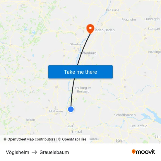 Vögisheim to Grauelsbaum map
