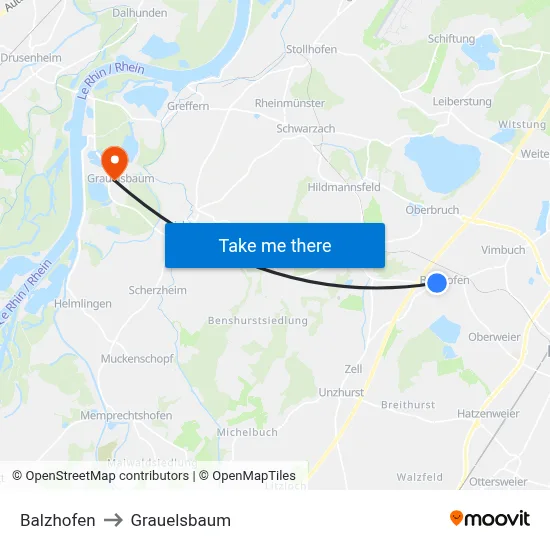 Balzhofen to Grauelsbaum map