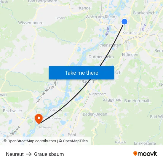 Neureut to Grauelsbaum map