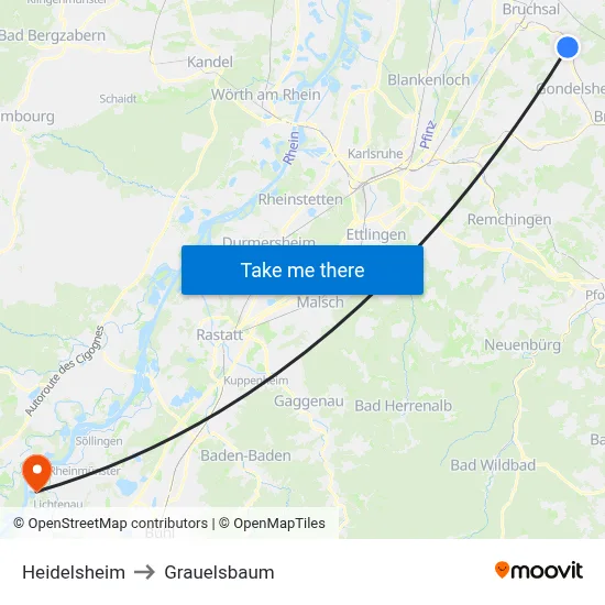 Heidelsheim to Grauelsbaum map