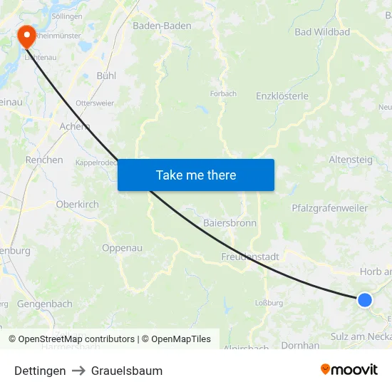 Dettingen to Grauelsbaum map