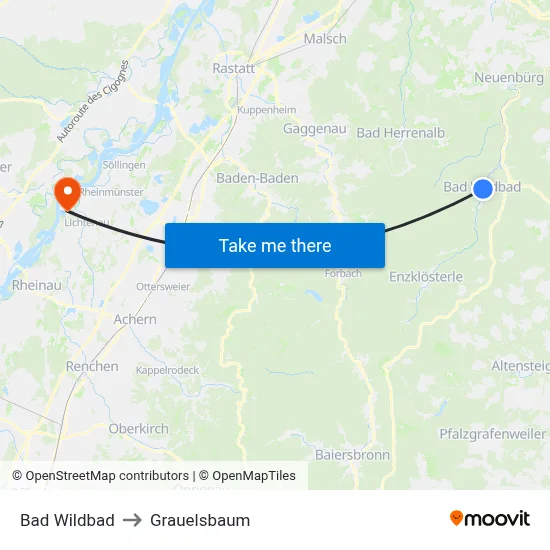 Bad Wildbad to Grauelsbaum map