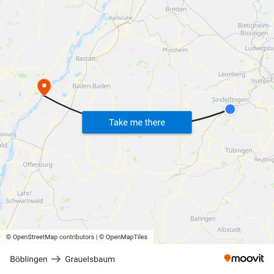 Böblingen to Grauelsbaum map