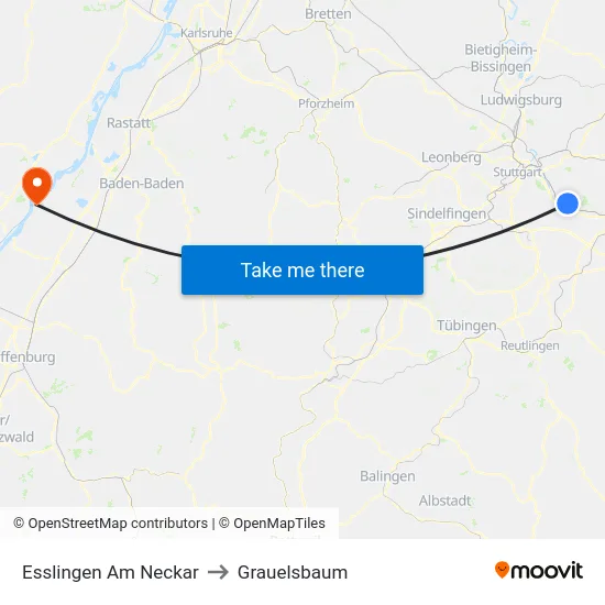 Esslingen Am Neckar to Grauelsbaum map