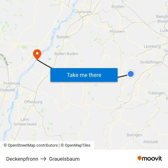 Deckenpfronn to Grauelsbaum map