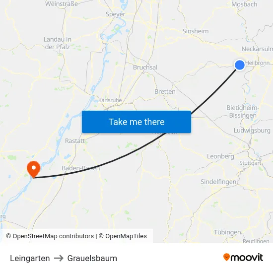 Leingarten to Grauelsbaum map