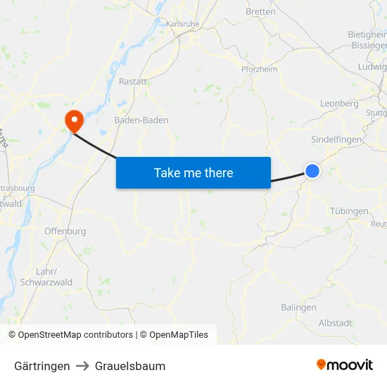 Gärtringen to Grauelsbaum map