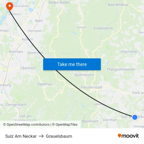 Sulz Am Neckar to Grauelsbaum map