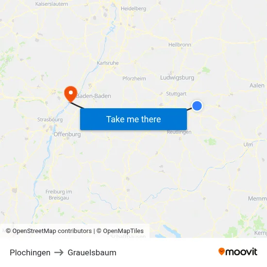 Plochingen to Grauelsbaum map