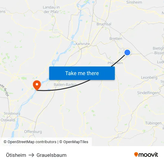 Ötisheim to Grauelsbaum map
