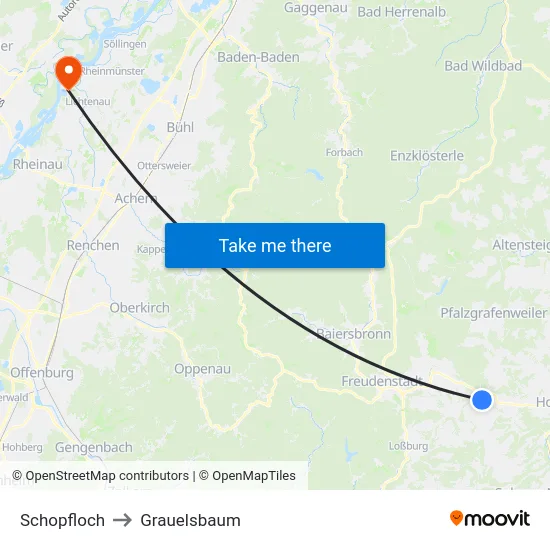 Schopfloch to Grauelsbaum map
