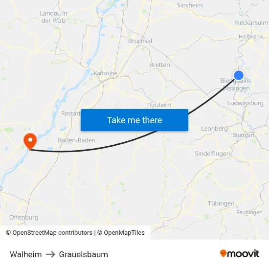Walheim to Grauelsbaum map
