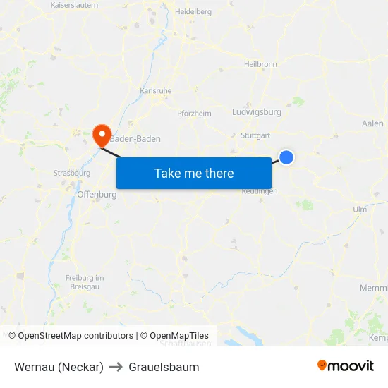 Wernau (Neckar) to Grauelsbaum map