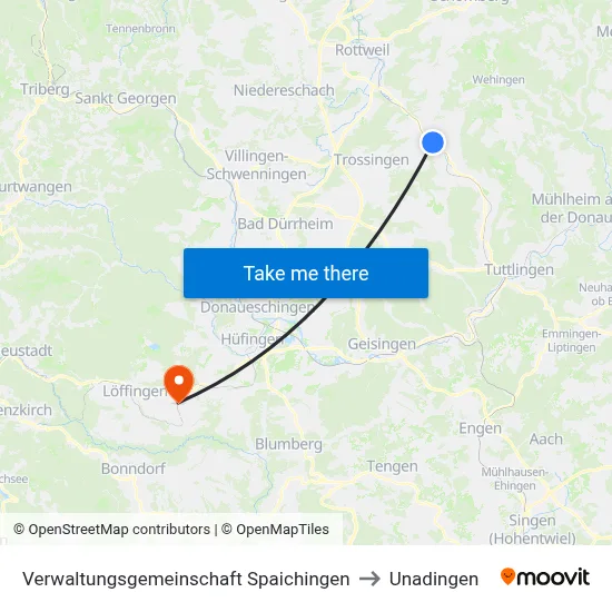Verwaltungsgemeinschaft Spaichingen to Unadingen map