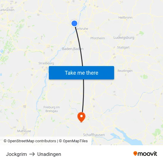 Jockgrim to Unadingen map