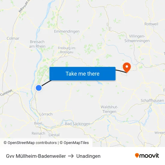 Gvv Müllheim-Badenweiler to Unadingen map