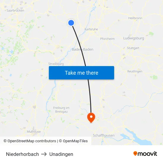 Niederhorbach to Unadingen map