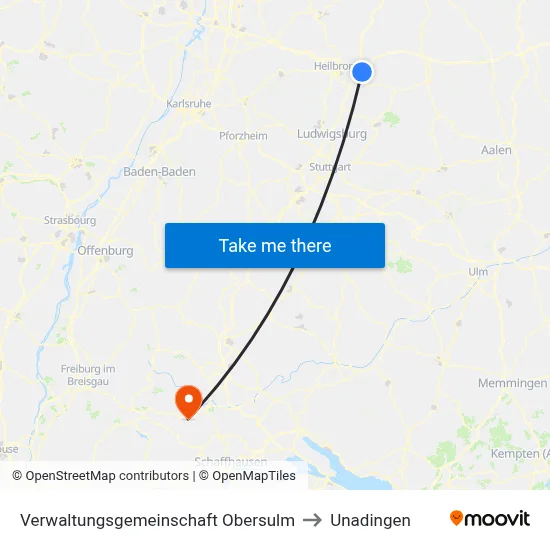 Verwaltungsgemeinschaft Obersulm to Unadingen map