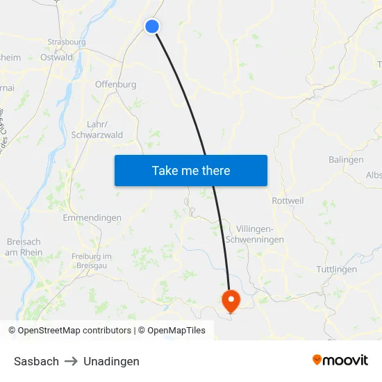 Sasbach to Unadingen map