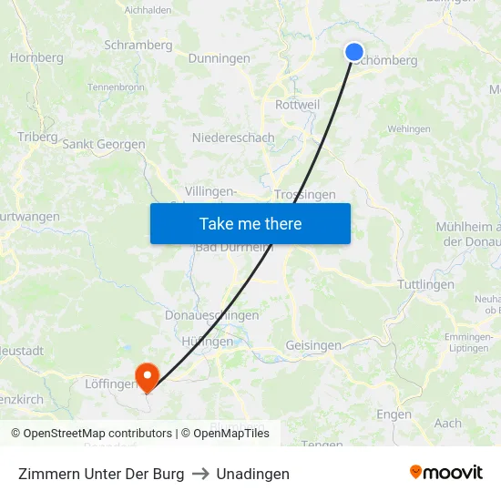 Zimmern Unter Der Burg to Unadingen map