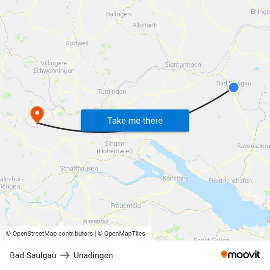 Bad Saulgau to Unadingen map