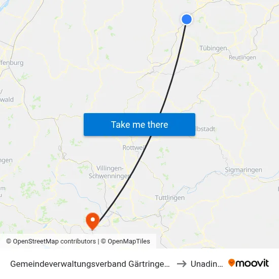 Gemeindeverwaltungsverband Gärtringen/Ehningen to Unadingen map