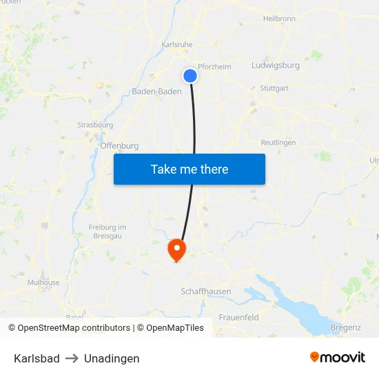 Karlsbad to Unadingen map