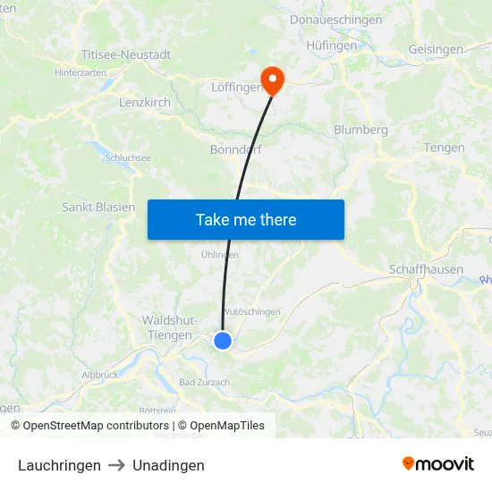 Lauchringen to Unadingen map