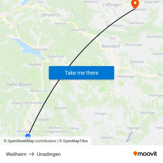 Weilheim to Unadingen map
