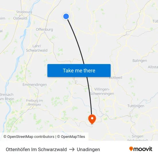 Ottenhöfen Im Schwarzwald to Unadingen map