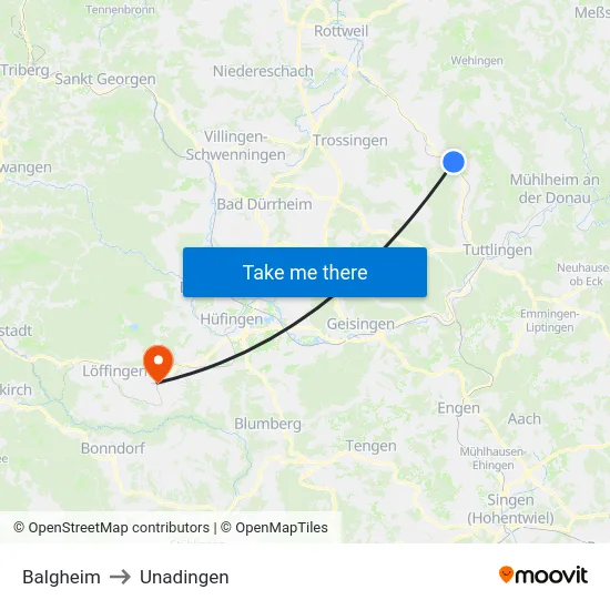 Balgheim to Unadingen map