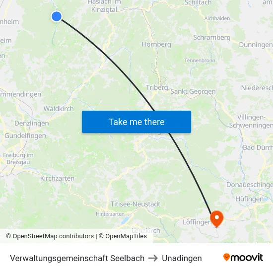 Verwaltungsgemeinschaft Seelbach to Unadingen map