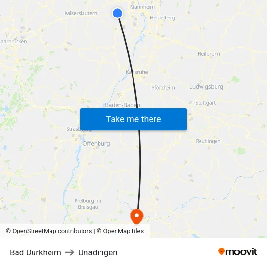 Bad Dürkheim to Unadingen map