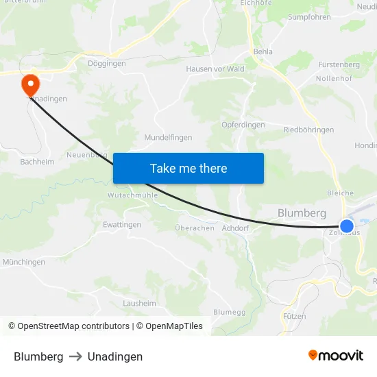 Blumberg to Unadingen map