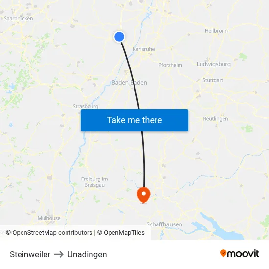 Steinweiler to Unadingen map