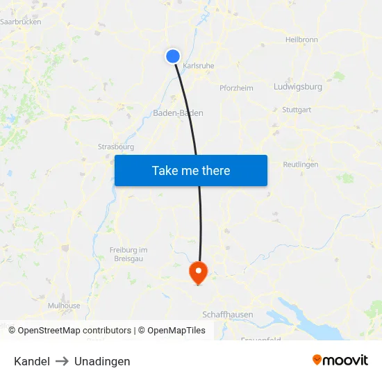 Kandel to Unadingen map