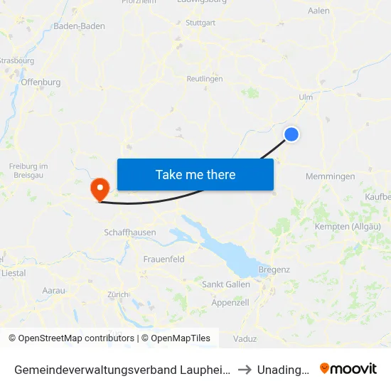 Gemeindeverwaltungsverband Laupheim to Unadingen map