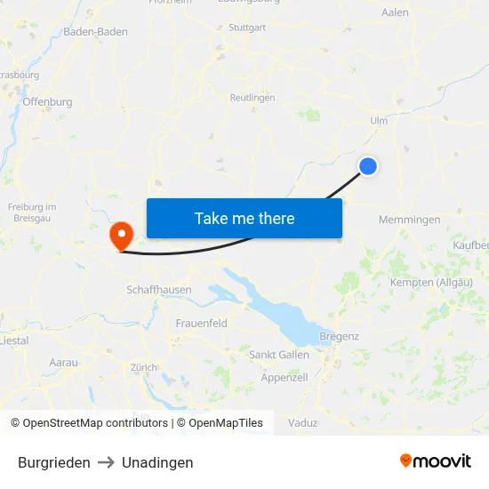 Burgrieden to Unadingen map