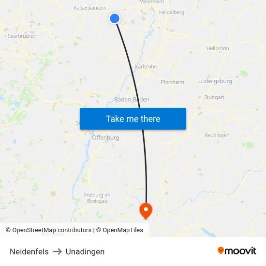 Neidenfels to Unadingen map